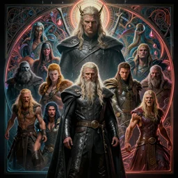 the big hunt, fame of thrones, many savage people, lord, neon, fibonacci, sweat drops, insane, intricate, highly detailed, digital painting, artstation, concept art, smooth, sharp focus, illustration, Unreal Engine 5, 8K, art by artgerm and greg rutkowski and alphonse mucha