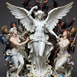 high intricate baroque porcelain, stunning female body, sensual angelic warrior fighting the army of the demon lord, 8 k, shiny skin, very white hyperrealistic hyperdetalized pastels maria panfilova, andrea savchenko, sensual mike kim, ludovic plouffe, qi sheng lo, oliver cook, trending on artstation