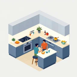 editorial illustration of isometric kitchen mads berg christopher balaskas