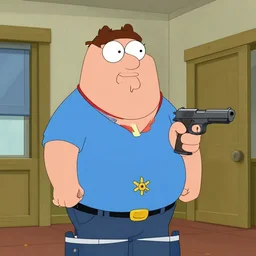 Scene from family guy, Peter holding a pistol