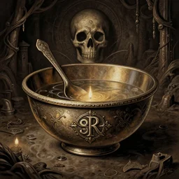 magic item, illustration of bowl, osr dungeon, tomb of horror, illustration, high detail, high resolution