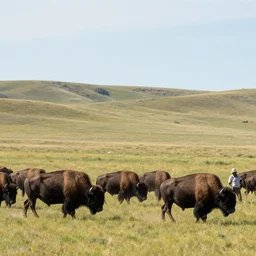 photograph of a cheyenne tribe hunting bison on the rolling plains of montana
