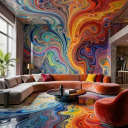 a beautiful insanely detailed modern metro living room surounded by intricate detailed color smashing fluid oilpaint, 3 d render, hyper realistic detailed, sharp, melting wax, fluid acrilic, thin fractal tendrils, intense colors, scifi, fantasy, insanely detailed, octane render, concept art, by peter mohrbacher, by wlop, by ruan jia