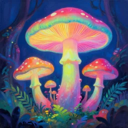 neon jungle, giant fluorescent fungi, multicolored, painting by ralph mcquarrie