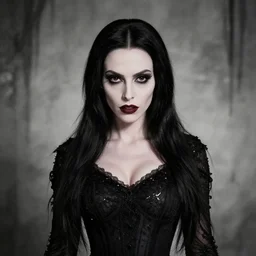 young woman, angelica morticia addams, long black hair, short, flapper, vintage, creepy, beautiful, macabre