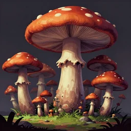 giant mushrooms in hell in the style of doom 2 0 2 0 video game