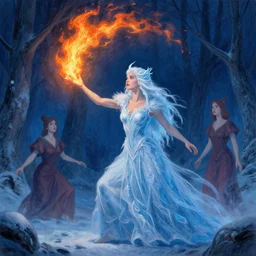 a freezing sorceress throwing a fire spell by johannes helgeson, rossdraws and laurel d austin