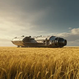 neil blomkamp film landscape, hyper realistic, cinematic, perfect composition, golden ratio, extreamly detailed, detailed grass, detailed crash space ship, detailed sky, physical correct lgiht and shadow, photorealistic, octane render 8 k