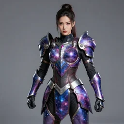 photo of a female warrior with galaxy coloured armour