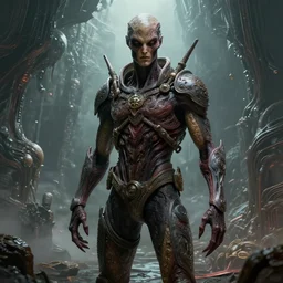single attractive male in focus on an alien world, artstyle greg rutkowski, horror concept art, model pose, full frame, very intricate details, high resolution, 8 k, award winning