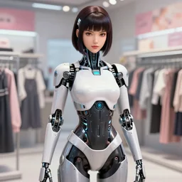 highly detailed portrait of gorgeous cybertronic motoko kusanagi fembot modeling in sims clothing shop. stephen bliss, 8 k, octane, fantasy art by greg rutkowski, loish, rhads, ferdinand knab, makoto shinkai and lois van baarle, ilya kuvshinov, rossdraws, tom bagshaw, radiant luminance. glowing eyes.
