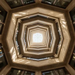 mysterious symmetrical geometric hotel hallway optical illusion twin pix vortex mirage realstic