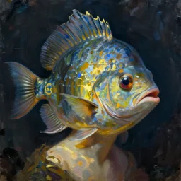 fish person portrait, deep one, love craftian, innsmouth, painting, Eerie