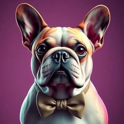 a french bulldog wearing a bow tie, high quality, ultra detailed, a beautiful retrowave digital artwork, trending on artstation, masterpiece, 1 6 k
