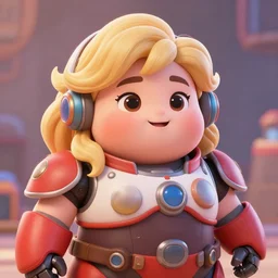 cute chubby mecha pilot woman with blonde wavy hair| stylized | art style of disney pixar movie | HD 8k | rendered by octane