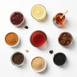 flat lay, knolling of the ingredients of a magical love potion, high quality studio photograph.