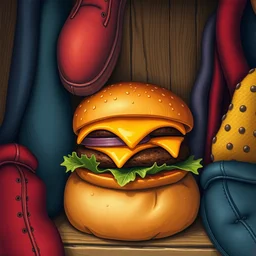 a very detailed cheese burger in someones closet