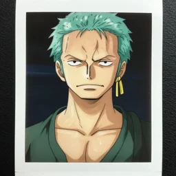 realistic portrait of zoro from one piece, raw, polaroid
