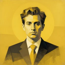 lawyer. portrait. bauhaus, angular, geometric, symmetrical. yellow color theme. flat, solid background. abstract