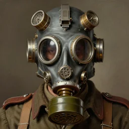 a close up portrait of an wwi soldier wearing an impossible elaborate majestic cybernetic steampunk gas mask, symmetrical, highly detailed, digital painting, by gustave dore, ken kelly, frazetta