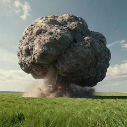 a giant meteror hits a grassland, cinematic