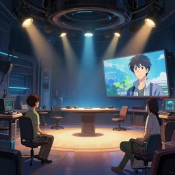 a detailed illustration of futuristic studio with lights, by beeple and makoto shinkai and thomas kinkade, anime art, 8 k, unreal engine