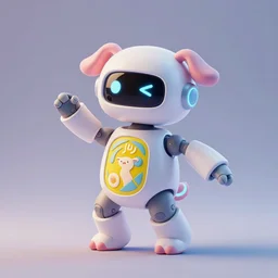 product photo of a futuristic confused cute robot pet, asymmetric flowing dancing pose minimalistic cute, by artgerm and greg rutkowski and marc newson and zaha hadid, alphonse mucha, samsung apple webcam, matte glossy materials, neon, otter puppy pig. three quarter view, volumetric light, detailed, octane render, midsommar