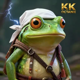 a warrior frog hippie with a white bandana on the head, octane render, cinematic lightning, artstation trending, matte painting, 8 k