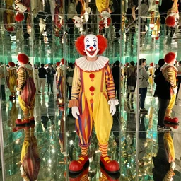 a hall of mirros filled with psycho clowns