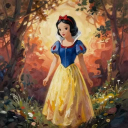 snow white, painted with gouache, warm colors