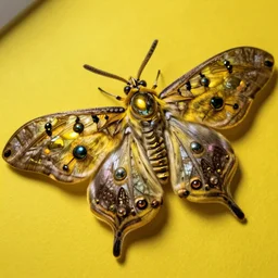 high quality close-up photo gothic pearlescent moth! jewelled gorgeous! highly detailed david ligare elson peter cinematic yellow neon lighting high quality low angle hd 8k sharp shallow depth of field