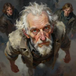 highly detailed expressionist oil painting, portrait of old survival scientist character, epic scale, fantasy character portrait, dynamic pose, above view, top lighting, realistic shaded, loose brush strokes, perfect face, 8 k realistic, hyper detailed, digital painting, artstation, concept art, hyper detailed eyes, top lighting, art by sam spratt and peter mohrbacher and james jean