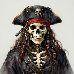 skeleton pirate, highly detailed, digital painting, trending on artstation, devianart, cgsociety, sharp focus, illustration, art by greg rutkowski and thomas kinkade