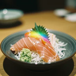 of blurred photopraph, 35mm, film grain, rainbow on J B5 Chirashi