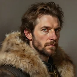 head and shoulder portrait of man, wearing fur clothes, detailed digital painting, intricate, realistic, concept art, artstation, by johanna martine and steve henderson