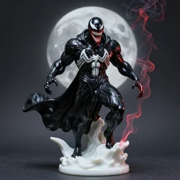 venom lord sculptor, black paint on white porcelain, ambient light, leather cloak, red smoke, intricate, wet plastic, levitating, moon, style of alex stoddard, 8 k