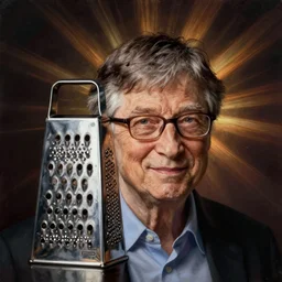 a mac pro cheese grater in the style of the face of bill gates, surrealism
