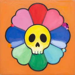 a beautiful painting little skull flower, by kusama yayoi and murakami takashi painting, illustration style