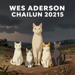 Wes Anderson cat family illustration