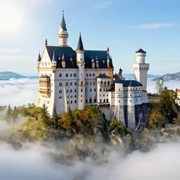 on a floating in the clouds island with beautiful rococo castle on it is very detailed with a sunny sky