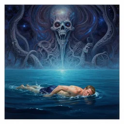 john goodman swimming in the ocean depths, cosmic horror painting, elegant intricate digital painting artstation concept art by mark brooks and brad kunkle detailed