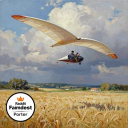 a painting of a full frame glider flying over a wheat field, an acrylic painting by fairfield porter, reddit contest winner, plein air, oil on canvas, acrylic art, painterly