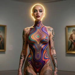 portrait of unseen lovecraftian golden ratio bhad bhabie, tight fit psychedelic leotard, bursting, rim lighting, defined neck and face, tattooed toned body, art by j scott campbell and best artist in the year 3 0 0 0, post - processing, 8 k, museum worth