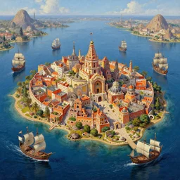 a fire aztec city in a island lake, surrounded by 15th century ships, ultra detailed, high quality,oil painting, artstation award winner, digital painting, 8k, vibrant, ultra detailed water