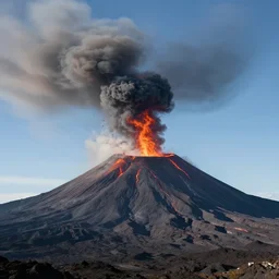 volcanic eruption viewed from a distance, cinematic shot, award winning photograph