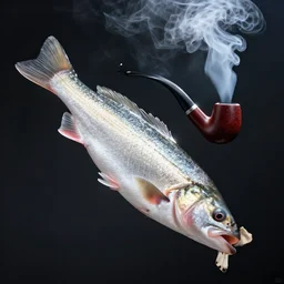 A fish smoking a pipe ultra realistic , lens flare, atmosphere, glow, detailed, intricate, full of colour, cinematic lighting, trending on artstation, 4k, hyperrealistic, focused, extreme details, unreal engine 5, cinematic, masterpiece