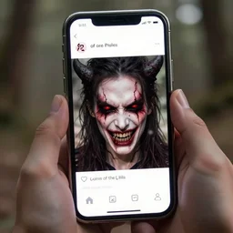 lord of the flies on twitter, mobile phone, 8 k, cute, nasty, wicked, symmetrical face