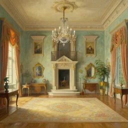 inside of a mansion, painted by Thomas Kinkade