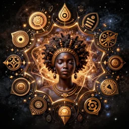 african fractals, adinkra symbols, cosmic afro goddess, by alex grey and Agostino Arrivabene, mandelbulber3d, 8k resolution, ambient oclusion