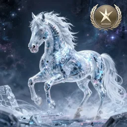 cyber horse in the spirit realm, ice, cosmic, octane render, digital painting, award winning photograph